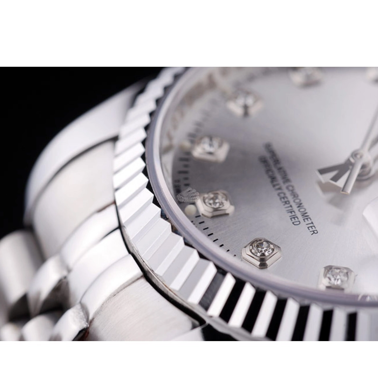 Aaa replica watch Dial Ribbed Diamonds Datejust Rolex 7455 Bezel Silver 0721